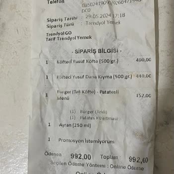 Köfteci Yusuf Eksik Ürün Gönderilmesi