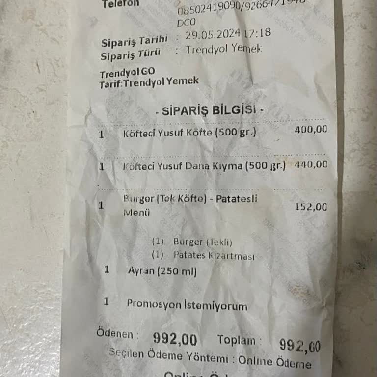 Trendyol Yemek Eksik Ürün Geldi