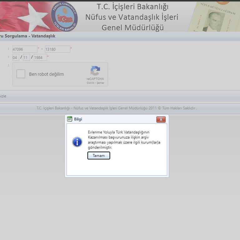 İçişleri Bakanlığı Evlenme Yoluyla Başvurulan Vatandaşlığın Arşiv Süresinin Uzaması