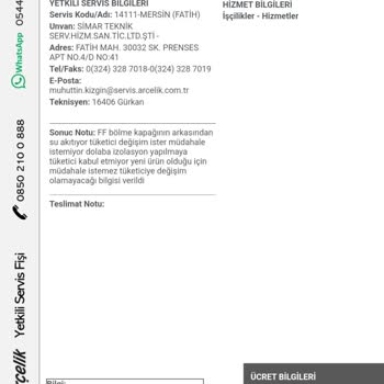 Arçelik 278550 Lel Su Akıtma Sorunu