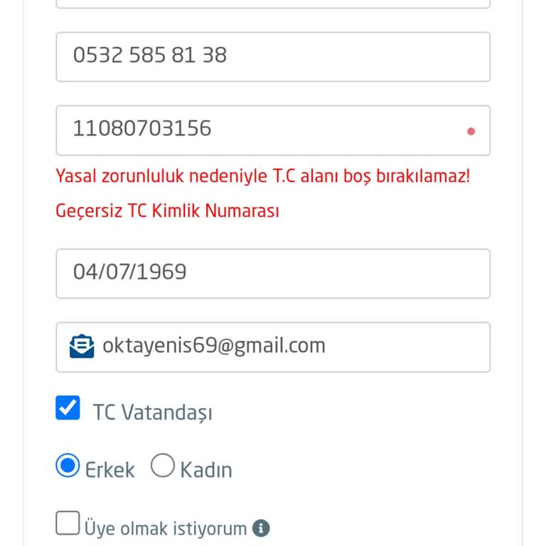 İDO Geçersiz T. C. Uyarısı