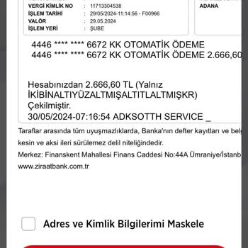 Ziraat Bankası Bilinmeyen Şirket Tarafından Hesabımdan Çekilen Ücretin İadesini İstiyorum!