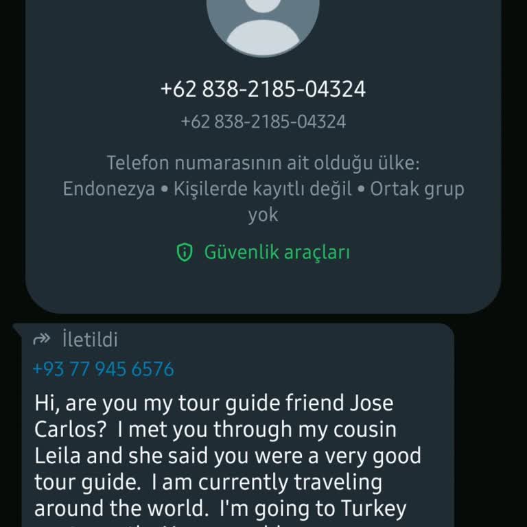 WhatsApp'tan Gelen Yabancı Numara Mesajı.