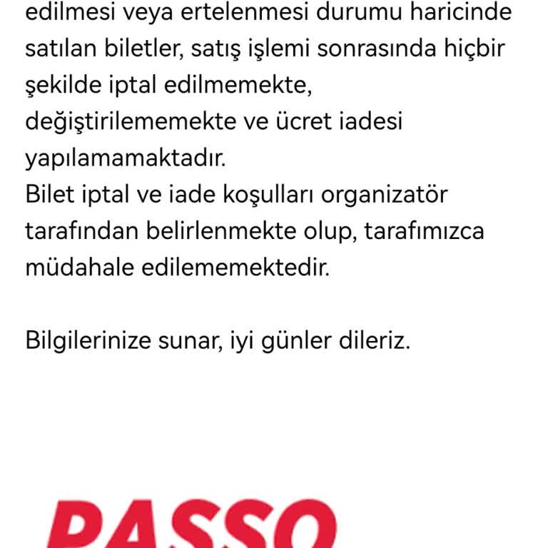Passo Konser Biletimi İptal Etmiyor Ya Da Değişiklik Yapamıyorum.