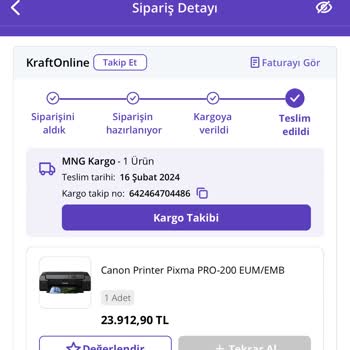 Canon Yazıcı Kartuşu Bulunmuyor