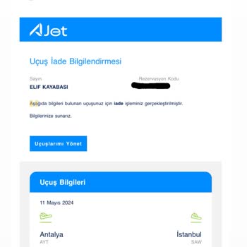 Ajet Bilet İptal İademi Yatırmıyor