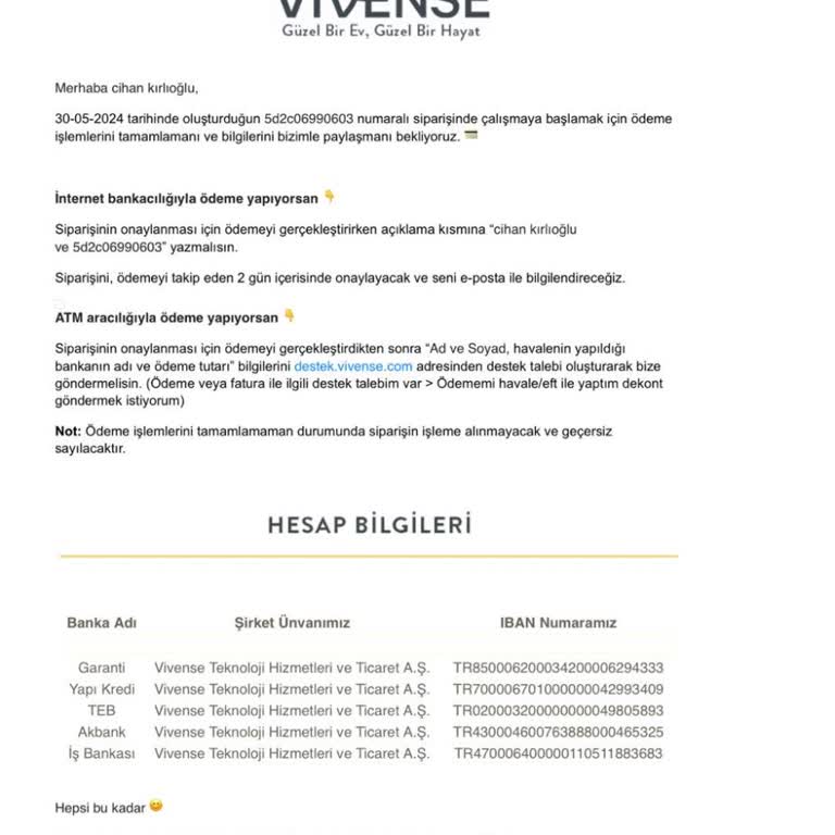 Vivense Ücretsiz Kurulum Hakkımızı İstiyoruz.