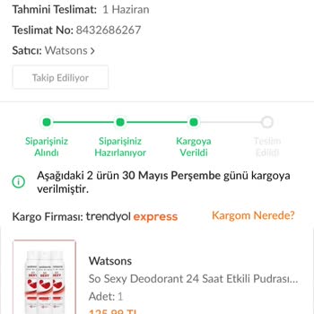 Trendyol Express Trendyol Watsons Kargo Takibinde Gönderi Yok Diyor
