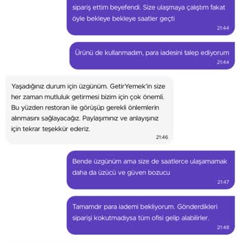 Getir Canlı Destek Sorumsuzluğu