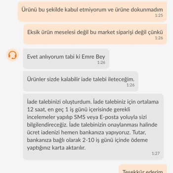 Trendyol GO Eksik Gelen Yemeği İade Edememe
