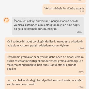 Trendyol GO Eksik Gelen Yemeği İade Edememe