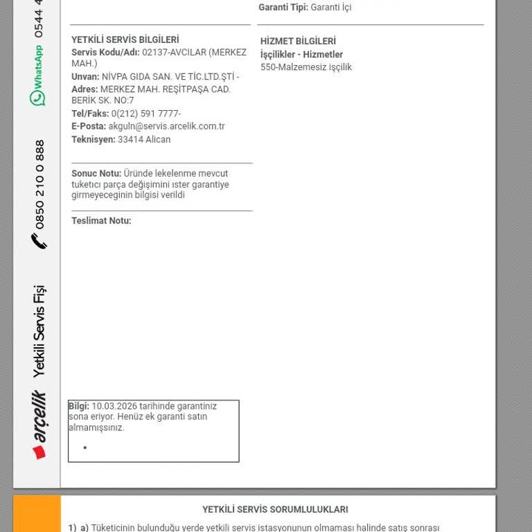 Arçelik Yeni Çamaşır Makinesinde Siyah Lekelenme