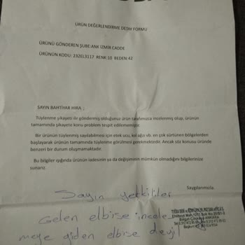 Tuğba Giyim Ankara'da Satın Alınan Elbisenin Kalite Sorunları