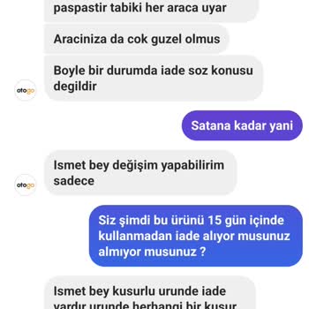 Otogo.net Instagram Adresinden Aldığım Paspas İade Kabul Edilmedi