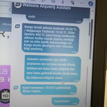 Watsons Satın Alınan Ürünü Eksik Yollama Ve Temin Etmeme