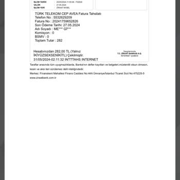 Türk Telekom Aynı Faturanın 2 Kez Tahsili. Geri İade İstiyorum.