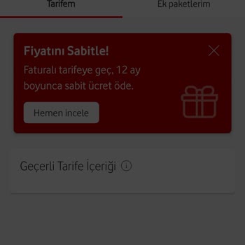 Vodafone Tarifem "Favori 3 GB Olarak Geçişiniz Tamamlanmıştır " Olarak Değişti