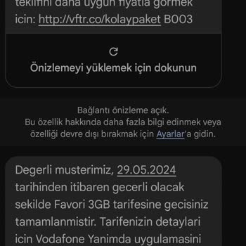 Vodafone Tarifem "Favori 3 GB Olarak Geçişiniz Tamamlanmıştır " Olarak Değişti