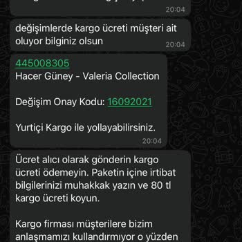 Valeria Collection Kargo Ücreti Ve Değişim Süresinin 1 Ay Uzaması