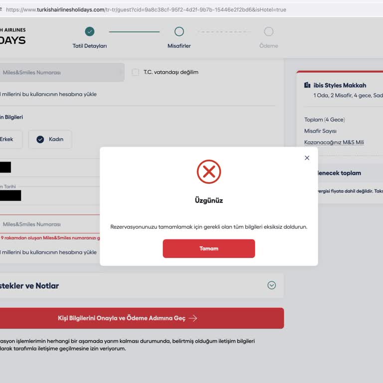TK Holidays Mil Mağduriyeti - Müşteriyi Suçlama