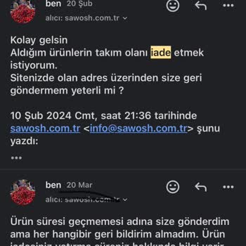 Sawosh İade Talebime Geri Dönmüyor İademi Yatırmıyorlar