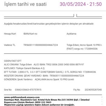 Garanti BBVA Hesaba Geçmeyen EFT