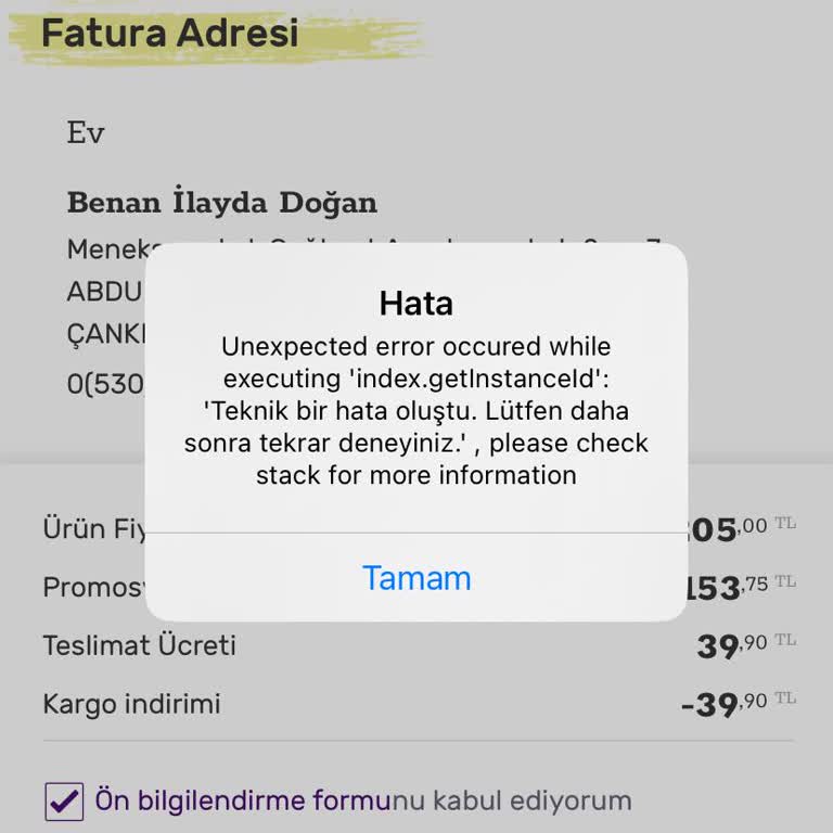 Gratis Sipariş Veremiyorum Hata Veriyor