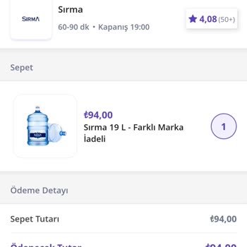 Sırma Getir Su Hakkında Şikayet