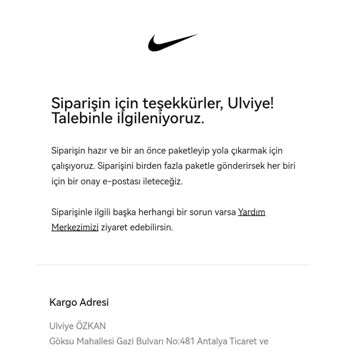 Nike Ürünün Zamanında Teslim Edilmemesi