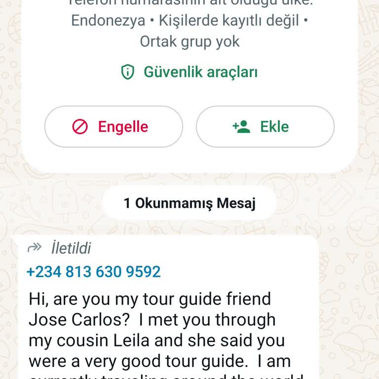 WhatsApp Yurt Dışı WhatsApp Üzerinden Şüpheli Mesaj