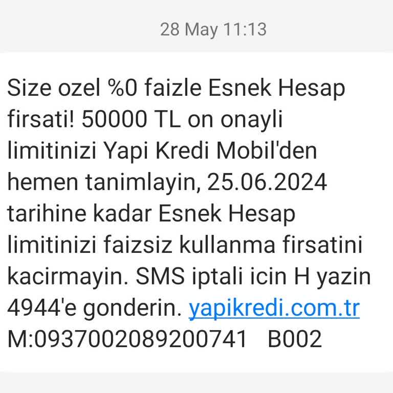 Yapı Kredi Bankası Ön Onaylı 50.000 TL Faizsiz Esnek Hesap Teklifim 3 Gün İçinde Sonlandı