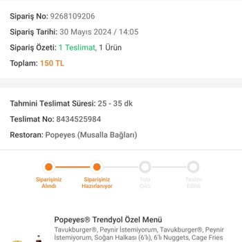 Popeyes Yemek Siparişinin Gelmemesi Oyalanması