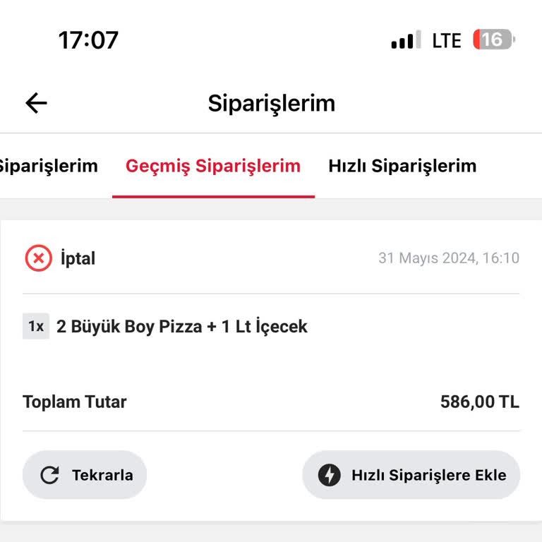 Pizza Hut Pizza Siparişinde Yaşanan Gecikme Ve İptal Sorunu