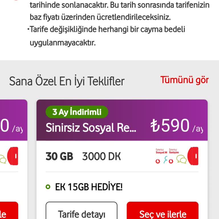 Vodafone Teklif Edilen Paket Fiyatları