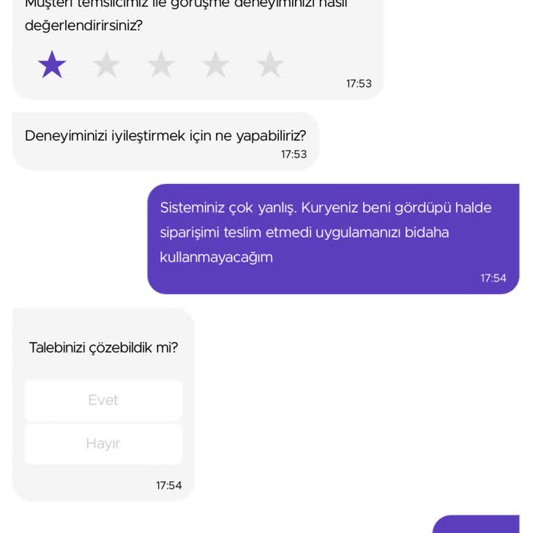 "Getir" Kuryesini Gördüğüm Halde Bana Siparişimi Teslim Etmedi.