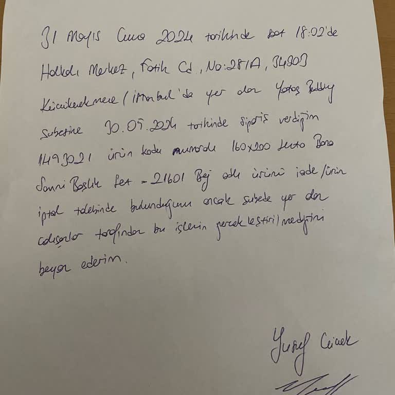 Yataş Sipariş İptal Talebi İşleme Alınmadı