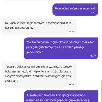 Getir Yemek Teslimi Ve Para İadesi Problemi