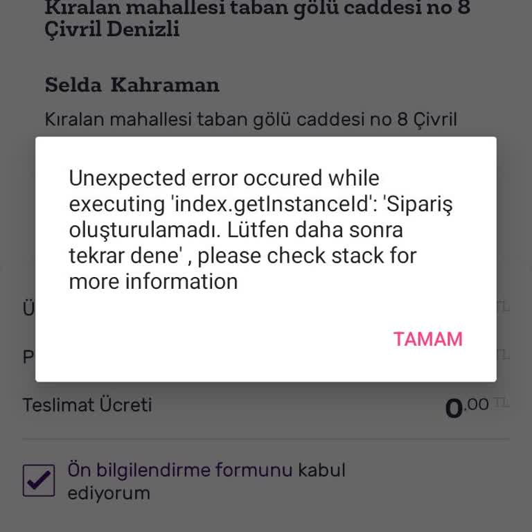 Gratis Sipariş Veremiyorum Oluşturulmadı Diyor