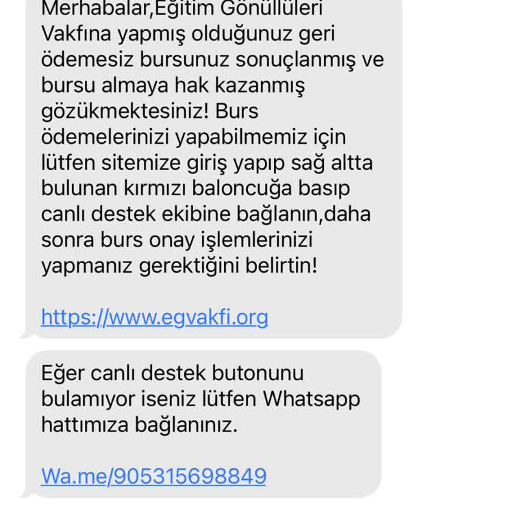 Eğitim Gönüllüleri Vakfı Burs Başvurusu Kişisel Bilgilerim Alındı