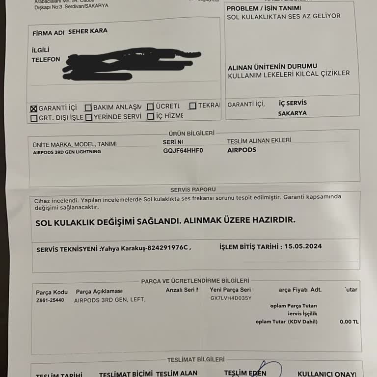 Apple 3. Nesil Airpods Sol Kulaklık Ses Problemi