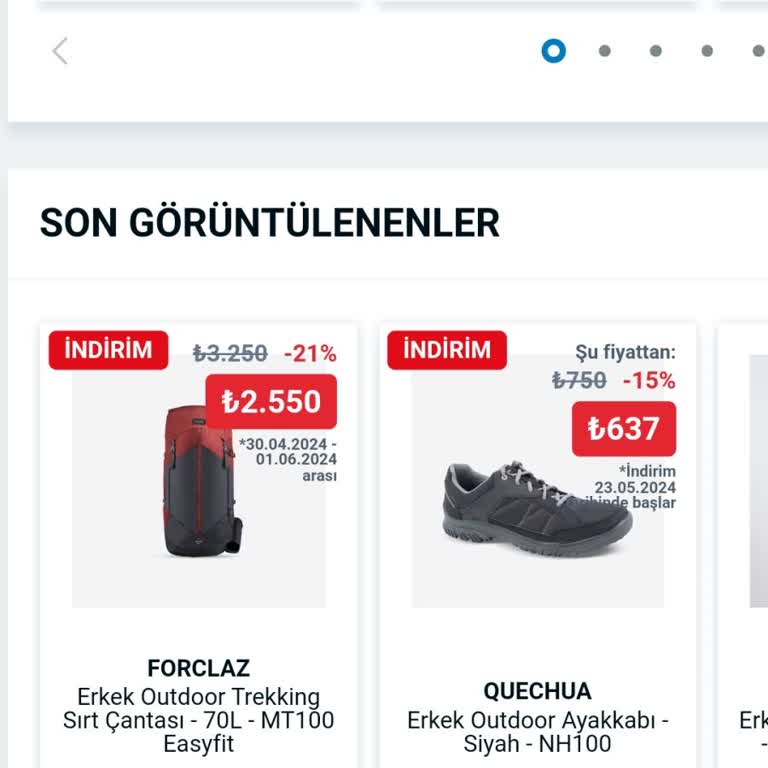 Decathlon Özet Ekranında Değişen Fiyat