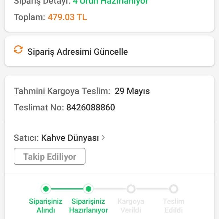 Trendyol, Kahve Dünyası Siparişimi Gönderilmedi