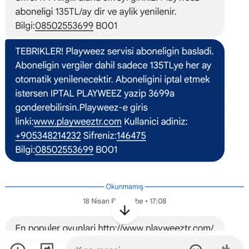 Playweez Haksız Abonelik Ücreti İadesi Talebi