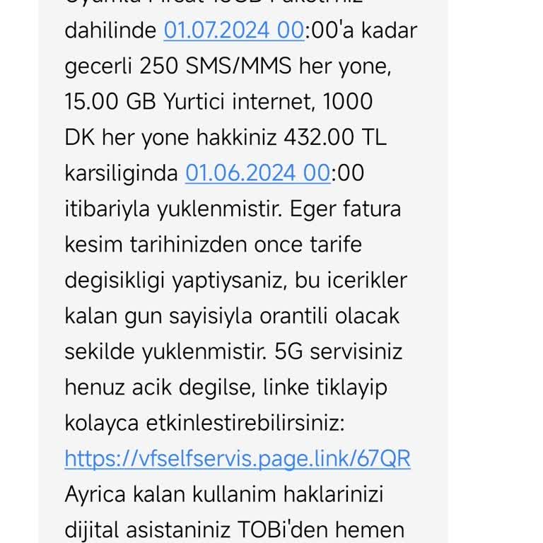 Vodafone Fazla Gelen Fatura Ücreti