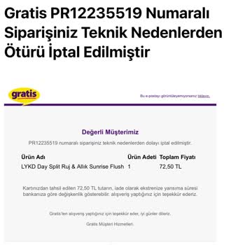 Gratis %75 İndirimde Aldığım İptal Olan Ürünün Ücretini 3 Kez Çekmiş