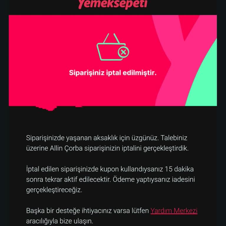 Yemeksepeti Para İadesi Yapmadı.