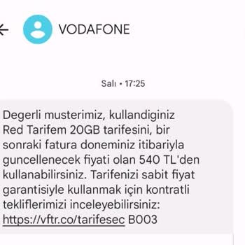 Vodafone Tarife Ücretinin Bana Verilen Fiyata Geri Çekilmesini İstiyorum