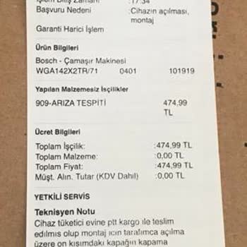 Bosch Çamaşır Makinesinin Yetkili Bayii Tarafından Kırık Satılması