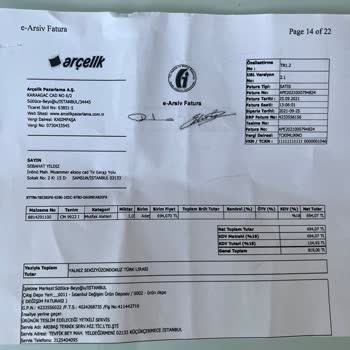 Arçelik Servisi Ödediğim Ücretin Faturalarını Vermiyor.