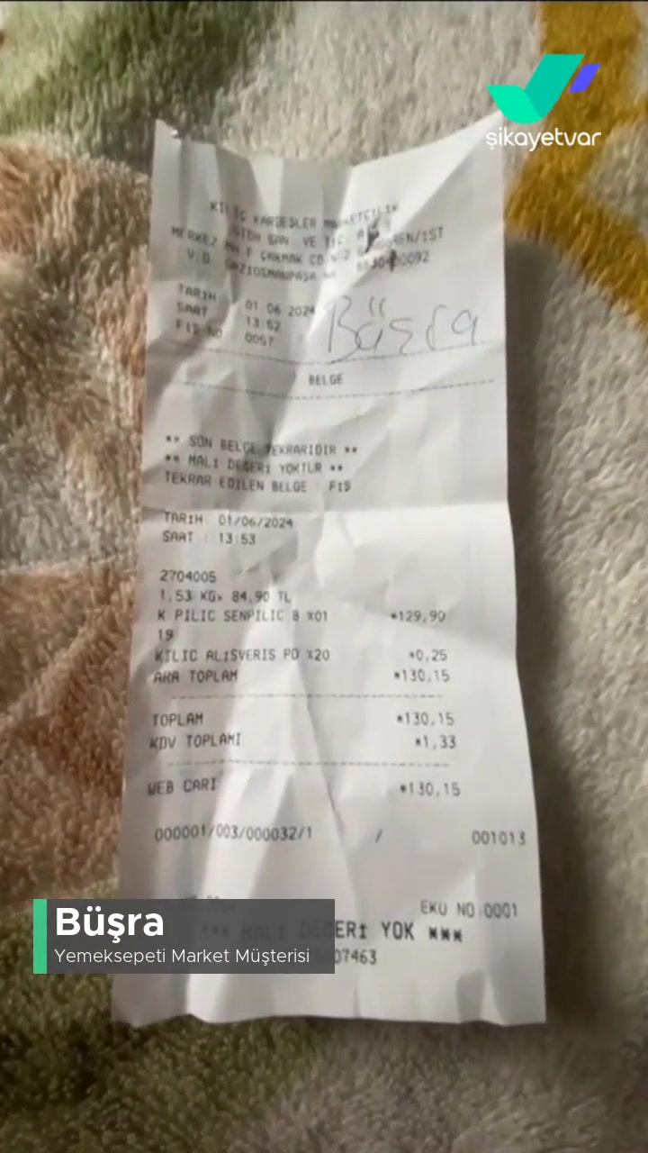 Yemeksepeti Market Kılıç Kardeşler Marketçilik Güngören Eksik Sipariş videonun kapak resmi